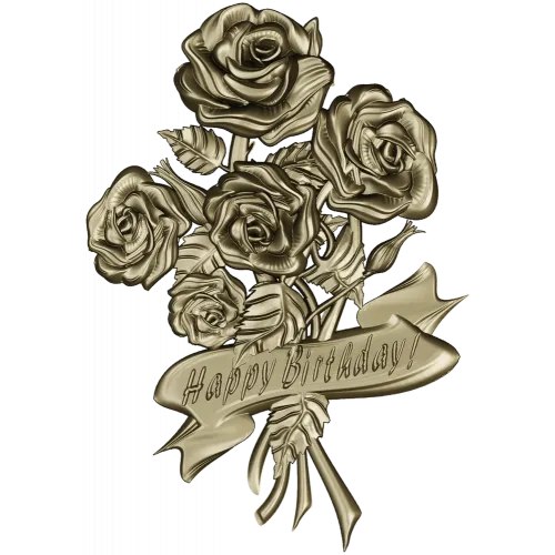 Detailed 3D STL Model of a Bouquet of Roses with "Happy Birthday" Ribbon for CNC Milling