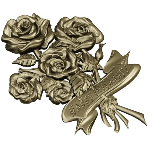 Detailed 3D STL Model of a Bouquet of Roses with "Happy Birthday" Ribbon for CNC Milling