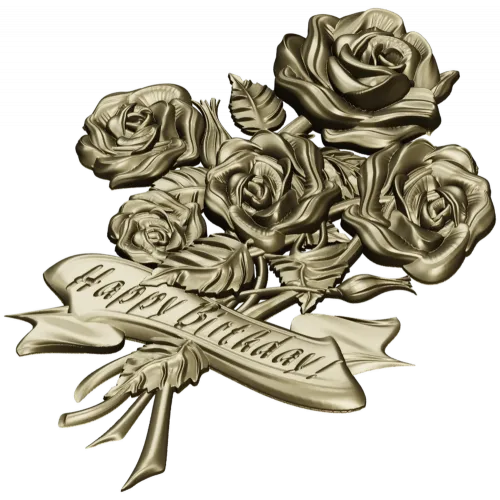 Detailed 3D STL Model of a Bouquet of Roses with "Happy Birthday" Ribbon for CNC Milling