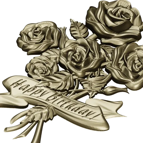 Detailed 3D STL Model of a Bouquet of Roses with "Happy Birthday" Ribbon for CNC Milling