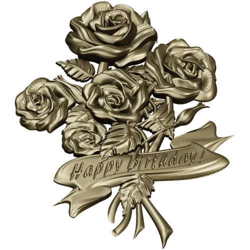 Detailed 3D STL Model of a Bouquet of Roses with "Happy Birthday" Ribbon for CNC Milling