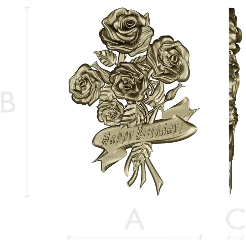 Detailed 3D STL Model of a Bouquet of Roses with "Happy Birthday" Ribbon for CNC Milling