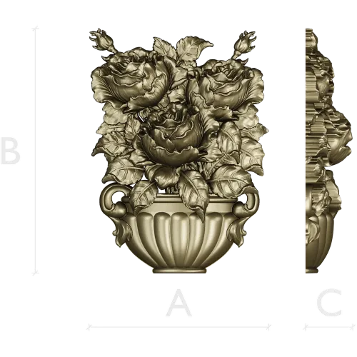 Floral Bouquet in Classic Vase 3D Model STL for CNC Milling