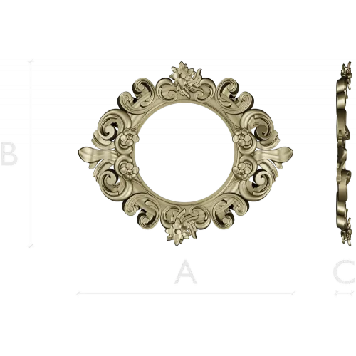 Baroque Floral Round Frame - STL 3D Model for CNC Routers