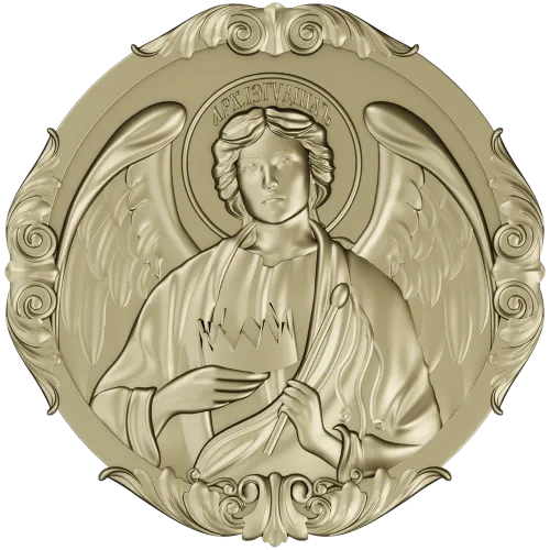 Archangel Jehudiel round medallion STL 3D model for CNC
