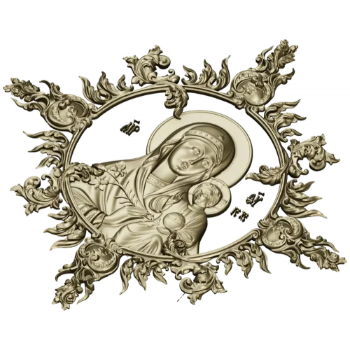 Unfading Flower - Theotokos high-relief 3D STL for CNC