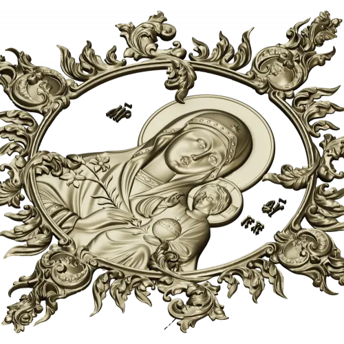 Unfading Flower - Theotokos high-relief 3D STL for CNC