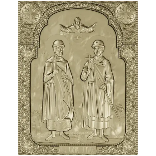 Saints Boris and Gleb - high relief icon STL for CNC