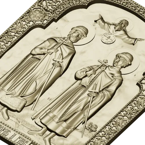 Saints Boris and Gleb - high relief icon STL for CNC