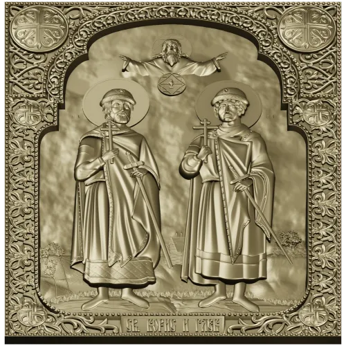 Saints Boris and Gleb - high relief icon STL for CNC