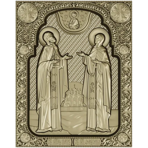 Saints Peter and Fevronia icon relief STL for CNC