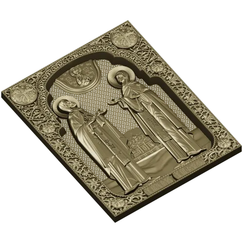 Saints Peter and Fevronia icon relief STL for CNC