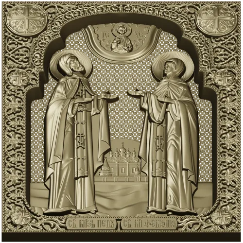 Saints Peter and Fevronia icon relief STL for CNC