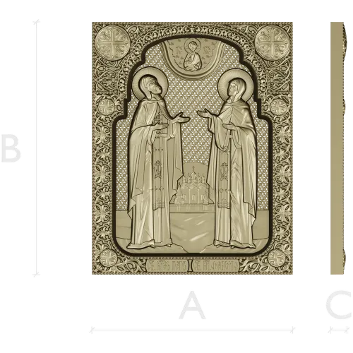 Saints Peter and Fevronia icon relief STL for CNC