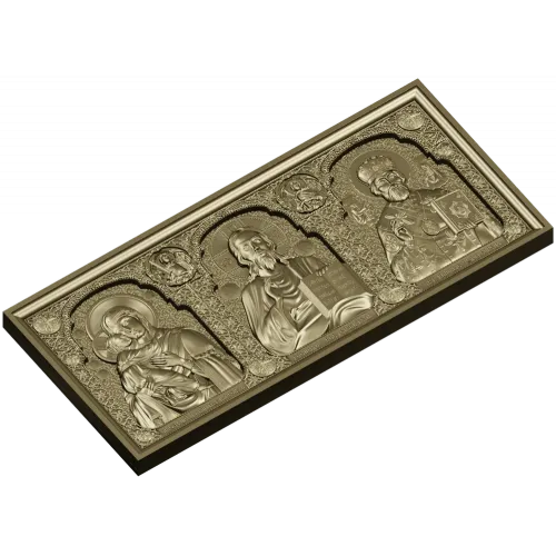 High-relief Icon Triptych STL - Theotokos, Christ Pantokrator, St. Nicholas
