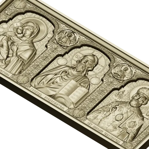 High-relief Icon Triptych STL - Theotokos, Christ Pantokrator, St. Nicholas