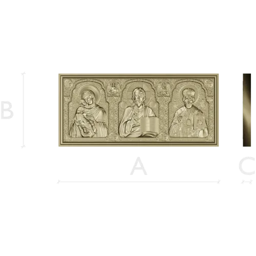 High-relief Icon Triptych STL - Theotokos, Christ Pantokrator, St. Nicholas