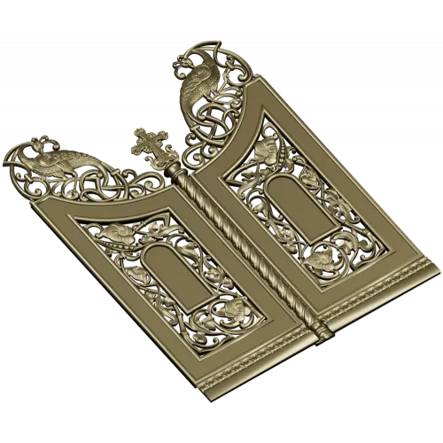 3D модель Царские врата для ЧПУ (STL) - ажурные створки с птицами и крестом