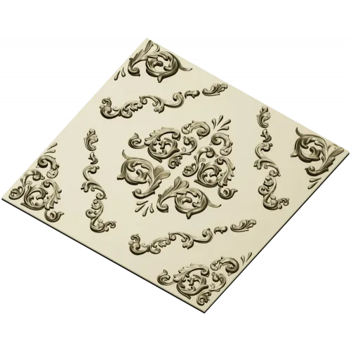 Baroque Square Rosette Panel - STL 3D Model for CNC Router