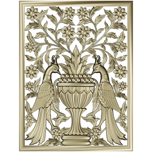 Twin Peacocks Urn Panel STL