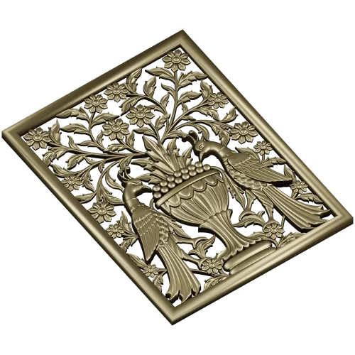 Twin Peacocks Urn Panel STL