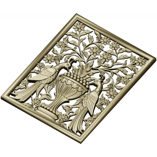 Twin Peacocks Urn Panel STL