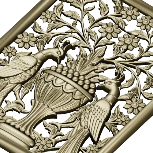 Twin Peacocks Urn Panel STL