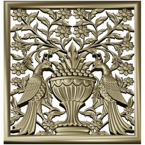 Twin Peacocks Urn Panel STL