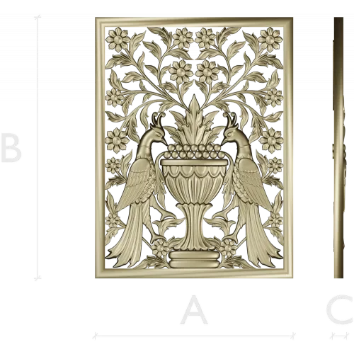 Twin Peacocks Urn Panel STL