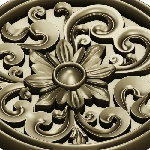 Round Floral Rosette STL 3D Model for CNC Carving