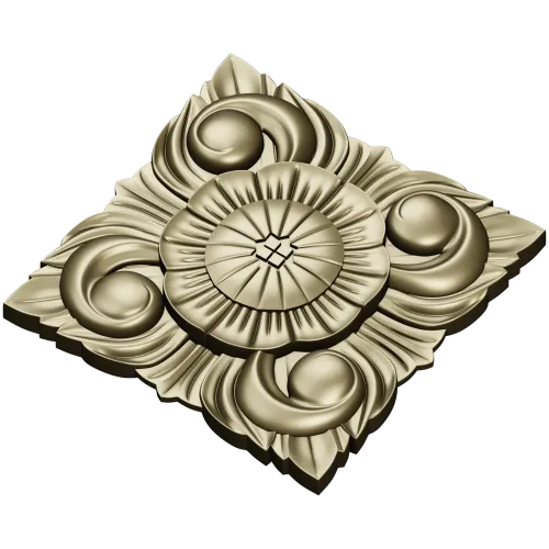 Square Floral Rosette STL for CNC