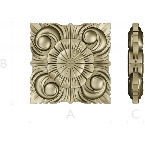 Square Floral Rosette STL for CNC