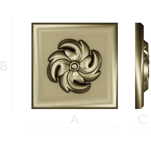 High-Relief Square Floral Rosette STL for CNC Router